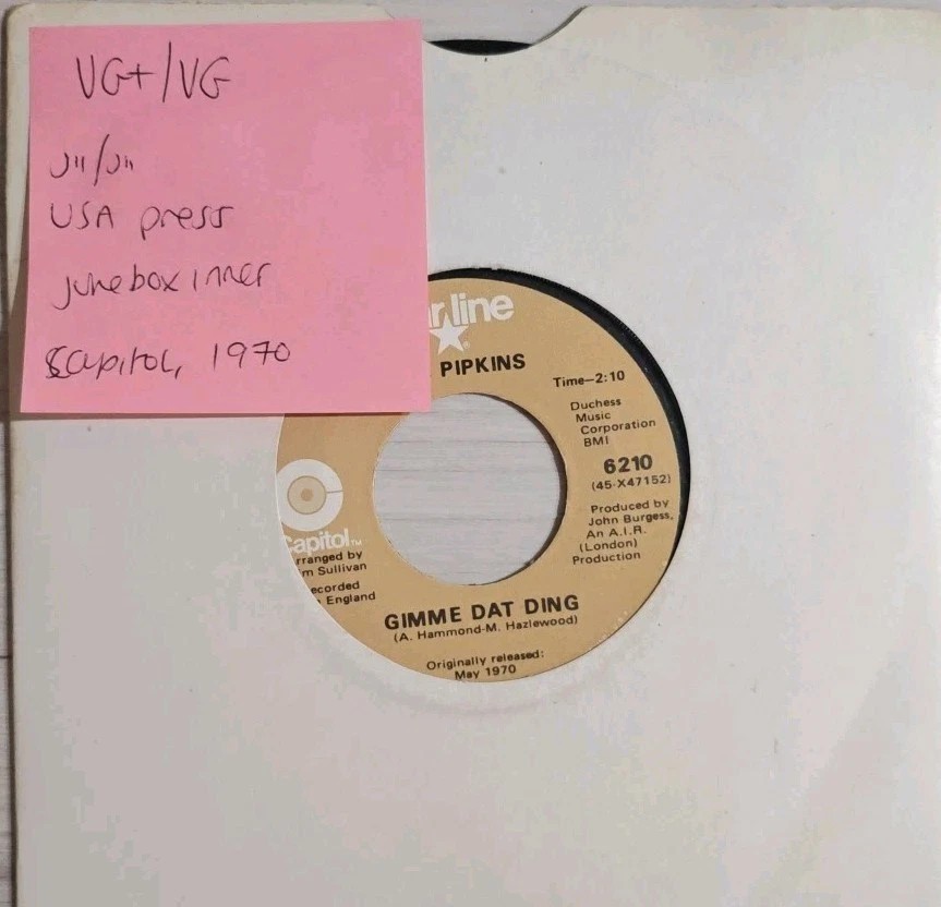 The Pipkins Gimme Dat Ding / Neanderthal Man Vinyl Record 7" VG+/VG 6210 sleeve The Pipkins Gimme Dat Ding / Neanderthal Man Vinyl Record 7" VG+/VG 6210 sleeve