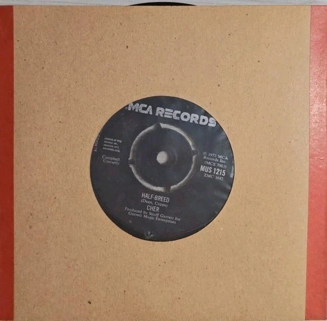 Cher Half-Breed / Melody Vinyl Record 7" VG/VG MUS 1215 1973 sleeve Cher Half-Breed / Melody Vinyl Record 7" VG/VG MUS 1215 1973 sleeve