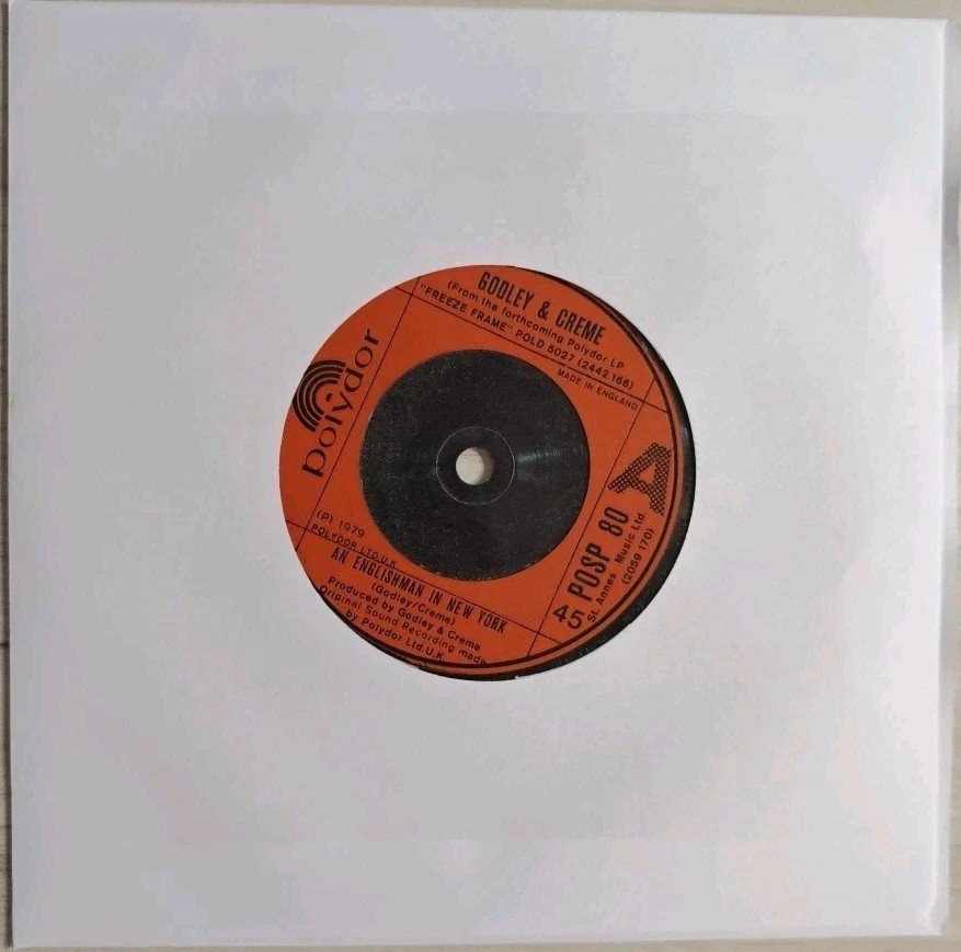 Godley & Creme An Englishman In New York Vinyl Record 7" VG/VG+ POSP80 1979 sleeve Godley & Creme An Englishman In New York Vinyl Record 7" VG/VG+ POSP80 1979 sleeve