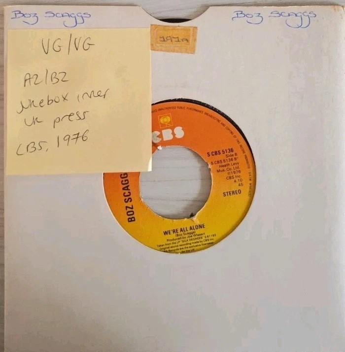 Boz Scaggs Lido Shuffle Vinyl Record 7" VG/VG CBS 5136 1976 sleeve Boz Scaggs Lido Shuffle Vinyl Record 7" VG/VG CBS 5136 1976 sleeve