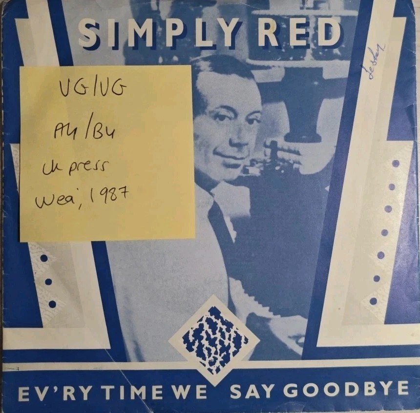Simply Red Ev'ry Time We Say Goodbye Vinyl Record 7" VG/VG YZ161 1987 sleeve Simply Red Ev'ry Time We Say Goodbye Vinyl Record 7" VG/VG YZ161 1987 sleeve