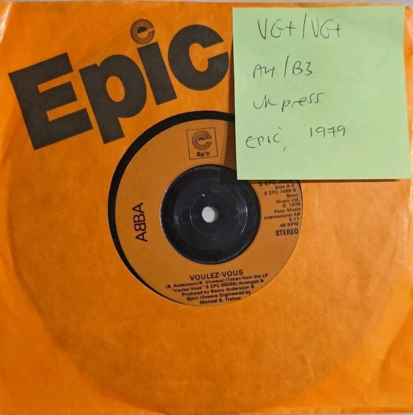 ABBA Voulez-Vous/Angel Eyes Vinyl Record 7" VG+/VG+ S EPC 7499 1979 sleeve ABBA Voulez-Vous/Angel Eyes Vinyl Record 7" VG+/VG+ S EPC 7499 1979 sleeve