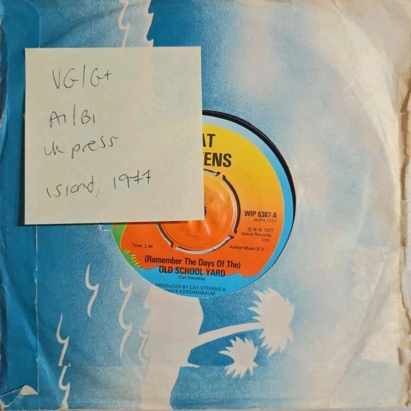 Cat Stevens Old School Yard Vinyl Record 7" VG/G+ WIP6387 1977 vinyl record sleeve Cat Stevens Old School Yard Vinyl Record 7" VG/G+ WIP6387 1977 vinyl record sleeve