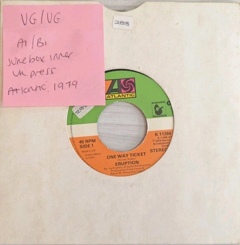 Eruption One Way Ticket Vinyl Record 7" VG/VG K 11266 1979 sleeve Eruption One Way Ticket Vinyl Record 7" VG/VG K 11266 1979 sleeve