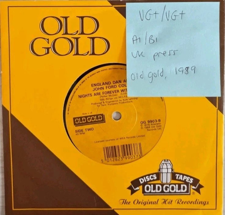 England Dan & John Ford Nights Are Forever Vinyl Record 7" VG+/VG+ OG9903 1979 sleeve England Dan & John Ford Nights Are Forever Vinyl Record 7" VG+/VG+ OG9903 1979 sleeve