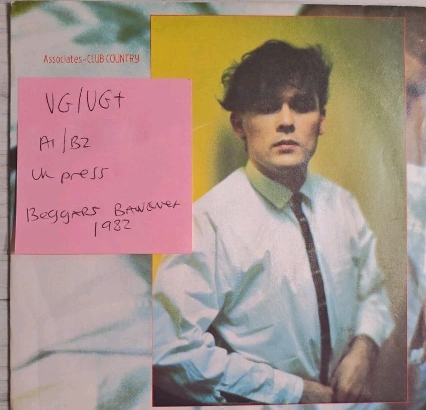 Associates Club Country Vinyl Record 7" VG/VG+ ASC2 1982 sleeve Associates Club Country Vinyl Record 7" VG/VG+ ASC2 1982 sleeve