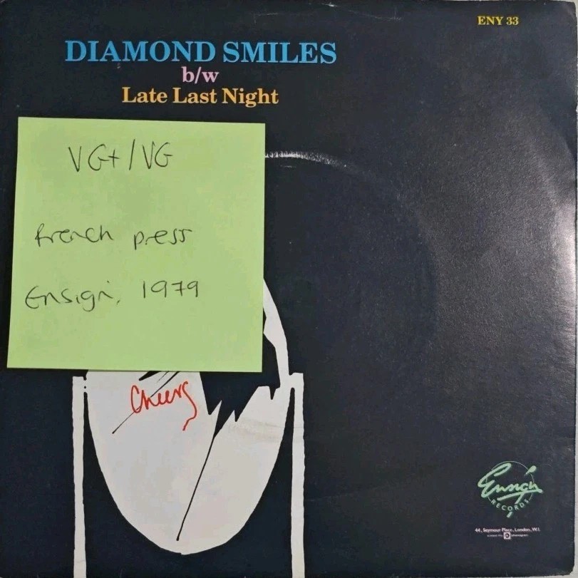 The Boomtown Rats Diamond Smiles Vinyl Record 7" VG+/VG ENY 33 1979 sleeve The Boomtown Rats Diamond Smiles Vinyl Record 7" VG+/VG ENY 33 1979 sleeve