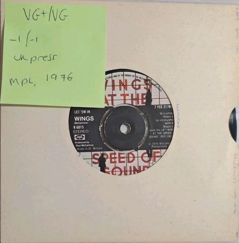 Wings Let 'Em In Vinyl Record 7" VG+/VG YCE 21789 1976 sleeve Wings Let 'Em In Vinyl Record 7" VG+/VG YCE 21789 1976 sleeve
