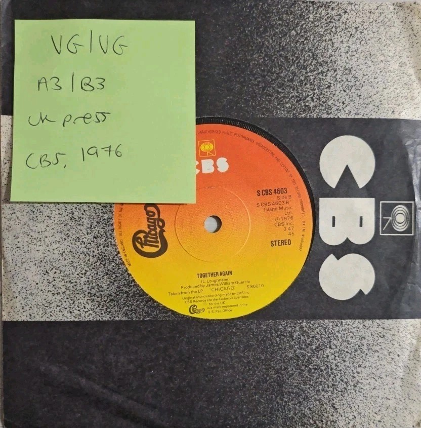 Chicago If You Leave Me Now Vinyl Record 7" VG/VG CBS 4603 1976 sleeve Chicago If You Leave Me Now Vinyl Record 7" VG/VG CBS 4603 1976 sleeve