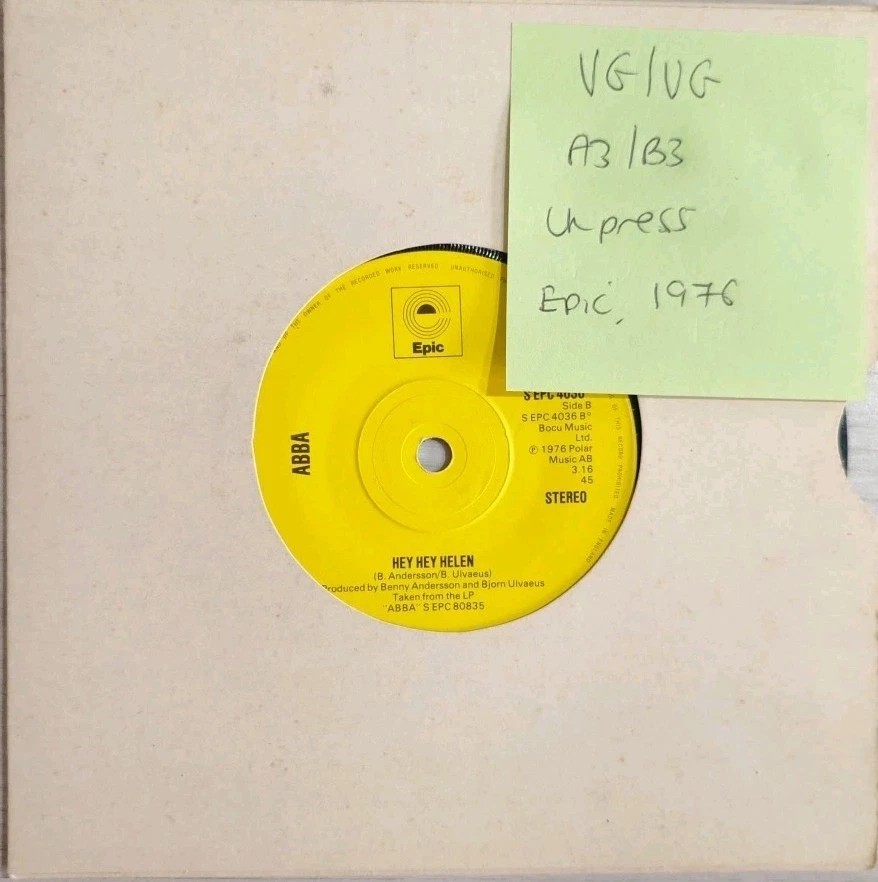 ABBA Fernando Vinyl Record 7" VG/VG EPC 4036 1976 sleeve ABBA Fernando Vinyl Record 7" VG/VG EPC 4036 1976 sleeve