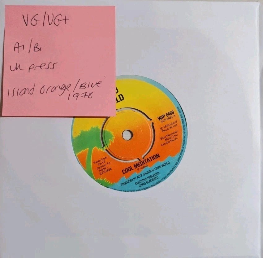Third World Cool Meditation Vinyl Record 7" VG/VG+ WIP 6469 1978 vinyl record sleeve Third World Cool Meditation Vinyl Record 7" VG/VG+ WIP 6469 1978 vinyl record sleeve