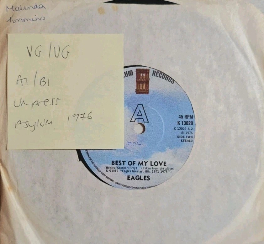 The Eagles Take It To The Limit Vinyl Record 7" VG/VG K13029 1976 sleeve The Eagles Take It To The Limit Vinyl Record 7" VG/VG K13029 1976 sleeve
