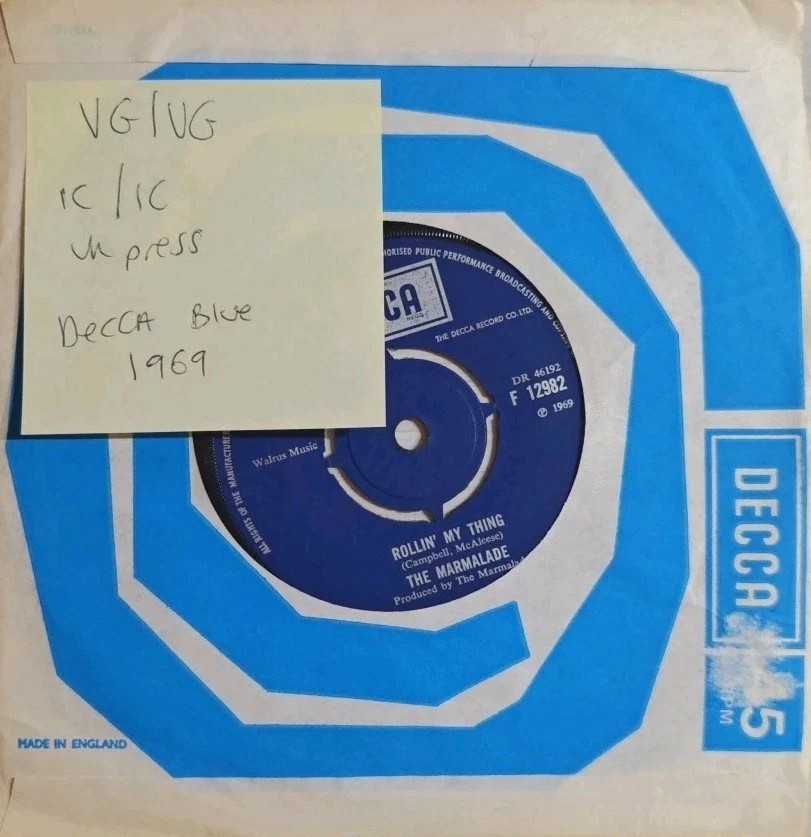 The Marmalade Rollin My Thing Vinyl Record 7" VG/VG F 12982 1969 sleeve The Marmalade Rollin My Thing Vinyl Record 7" VG/VG F 12982 1969 sleeve