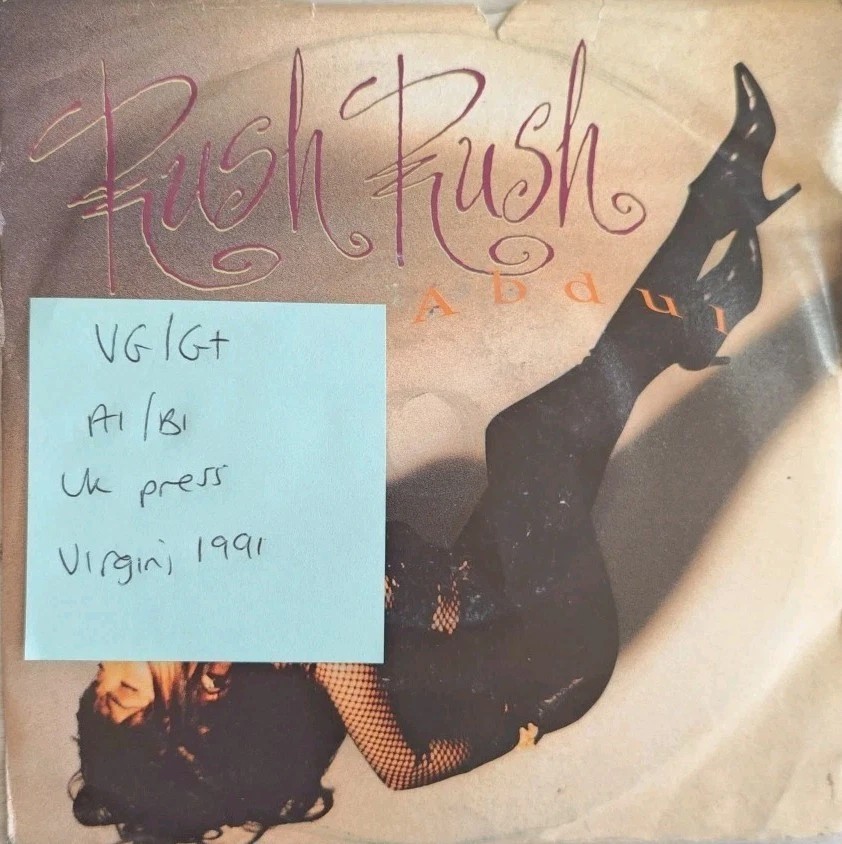 Paula Abdul Rush Rush Vinyl Record 7" VG/G+ VUS 38 1991 sleeve Paula Abdul Rush Rush Vinyl Record 7" VG/G+ VUS 38 1991 sleeve