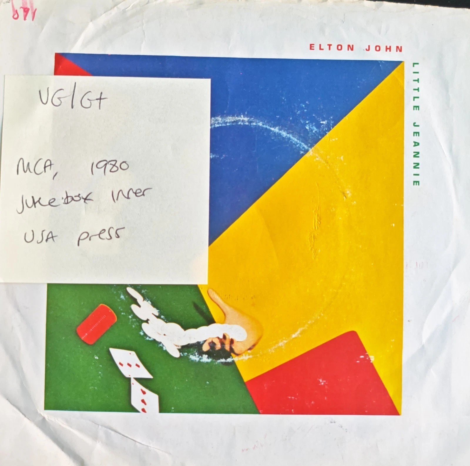 Elton John Little Jeannie / Conquer The Sun Vinyl Record 7" VG/G+ MCA-41236 sleeve Elton John Little Jeannie / Conquer The Sun Vinyl Record 7" VG/G+ MCA-41236 sleeve