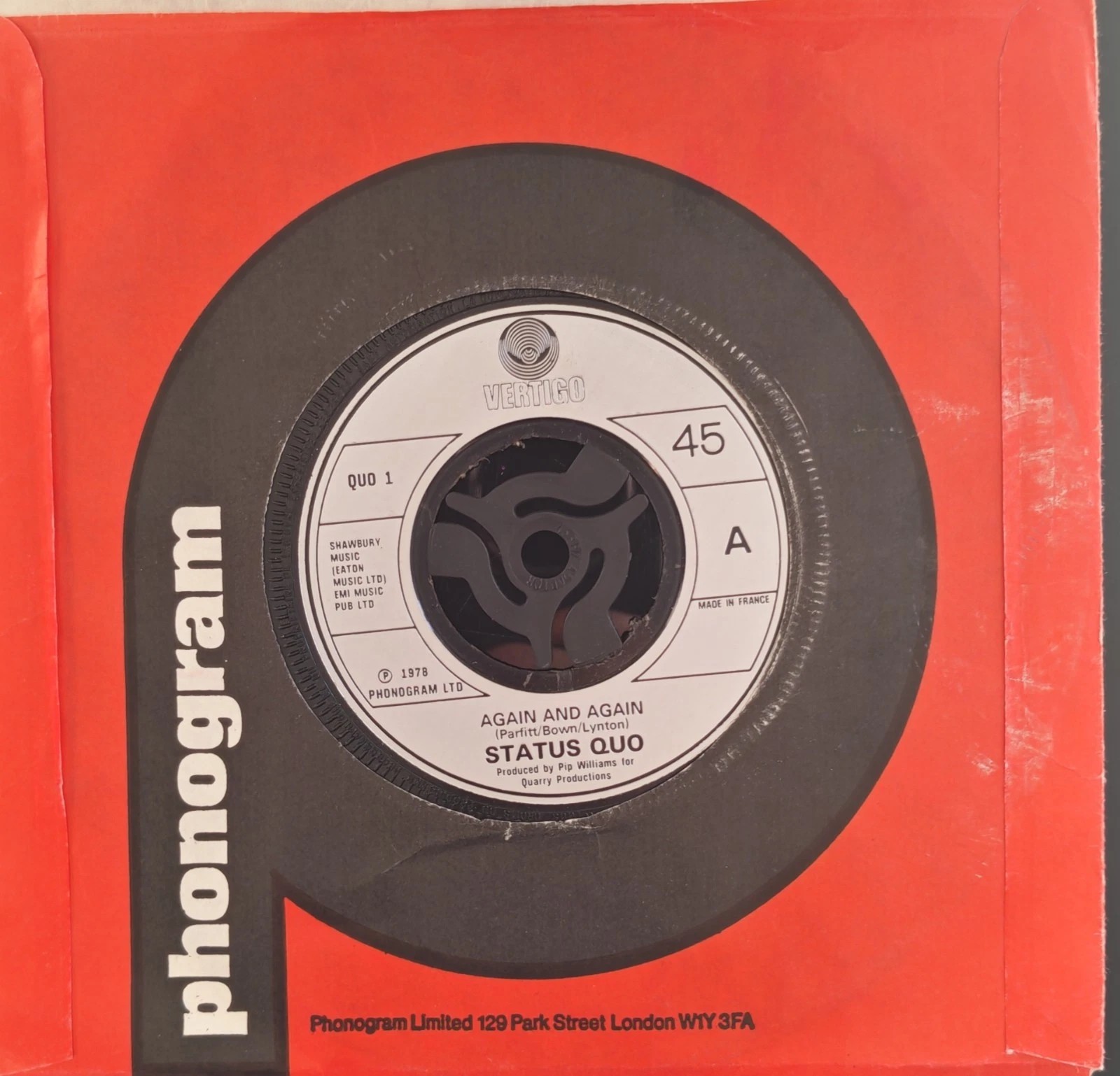 Status Quo Again And Again Vinyl Record 7" VG/VG QUO 1 1978 sleeve Status Quo Again And Again Vinyl Record 7" VG/VG QUO 1 1978 sleeve