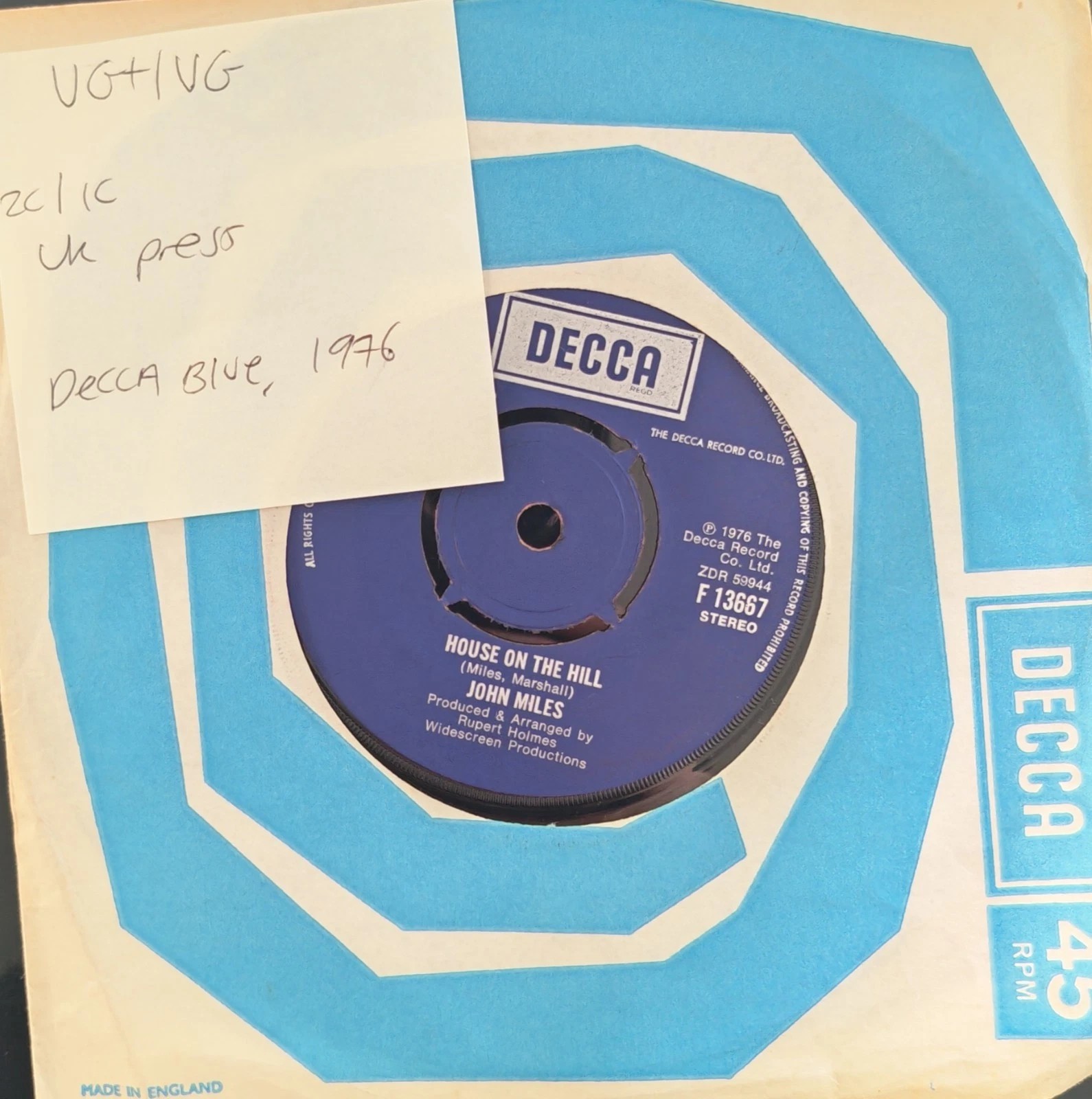 John Miles Remember Yesterday Vinyl Record 7" VG+/VG F 13667 1976 sleeve John Miles Remember Yesterday Vinyl Record 7" VG+/VG F 13667 1976 sleeve
