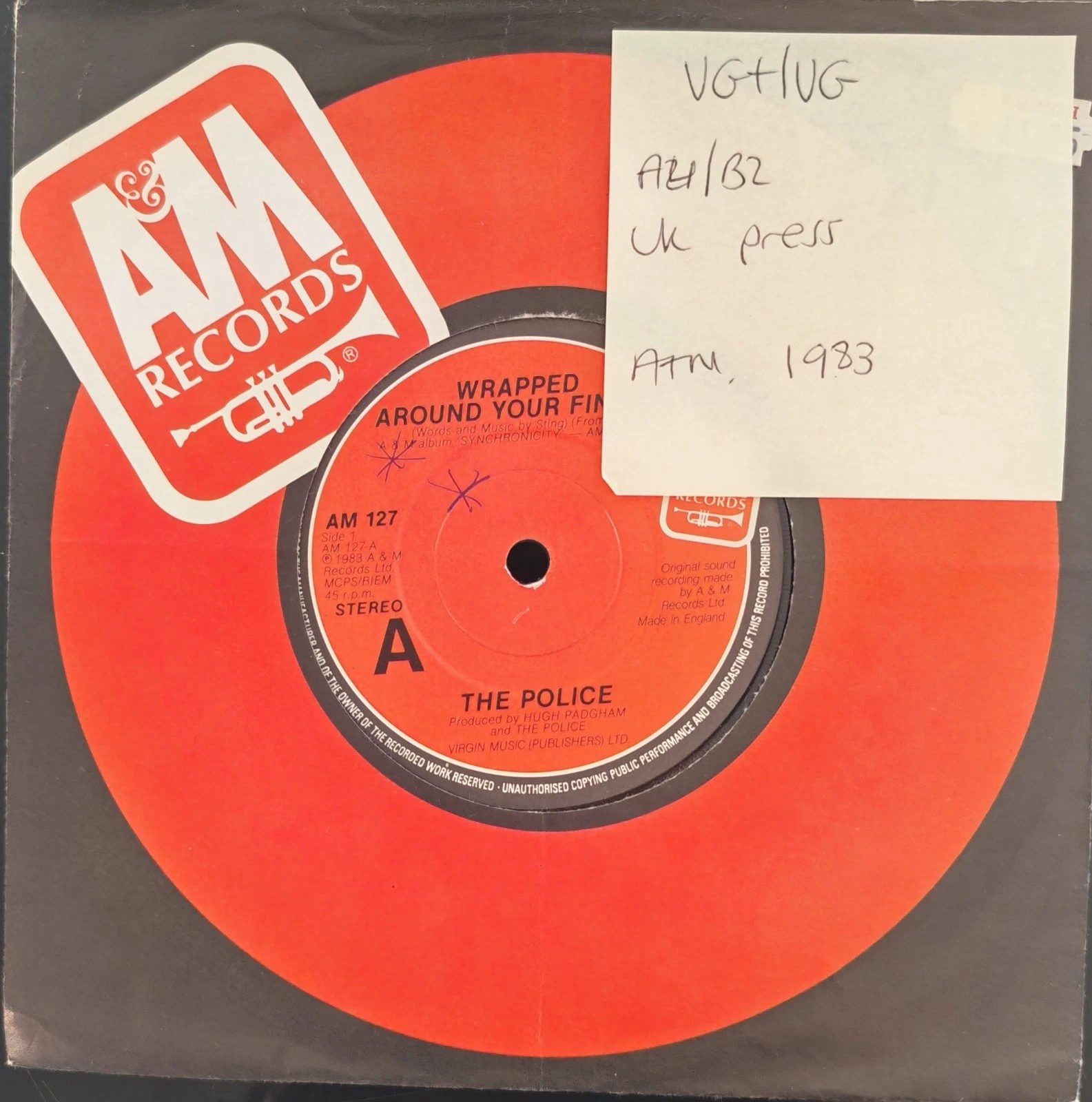 The Police Wrapped Around Your Finger Vinyl Record 7" VG+/VG AM127 1983 sleeve The Police Wrapped Around Your Finger Vinyl Record 7" VG+/VG AM127 1983 sleeve