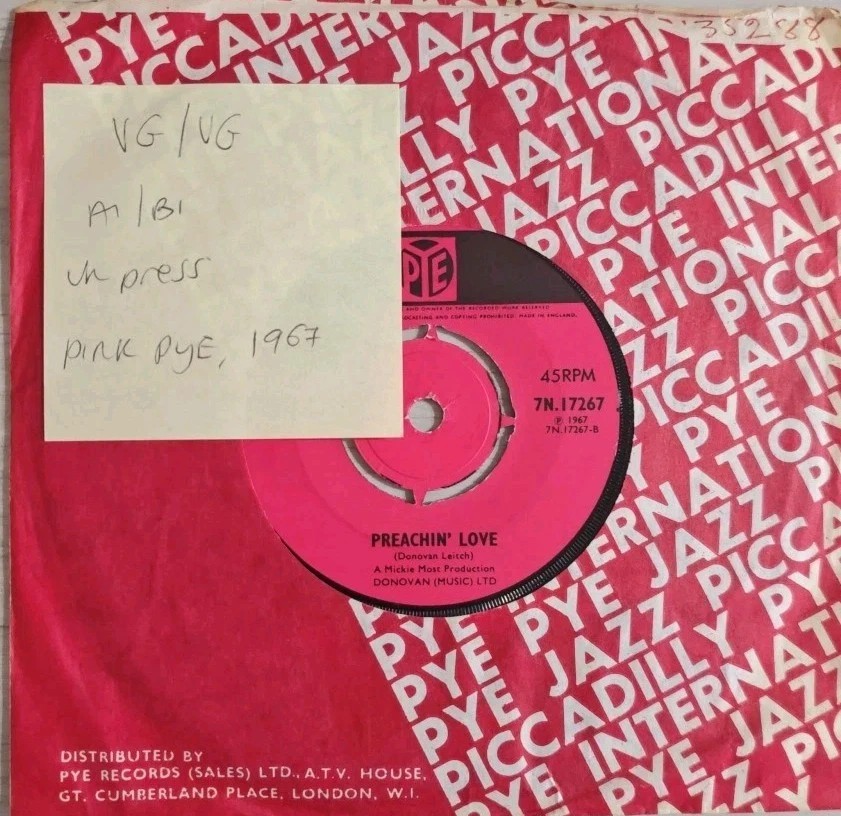 Donovan Mellow Yellow Vinyl Record 7" VG/VG 7N17267 1967 sleeve Donovan Mellow Yellow Vinyl Record 7" VG/VG 7N17267 1967 sleeve