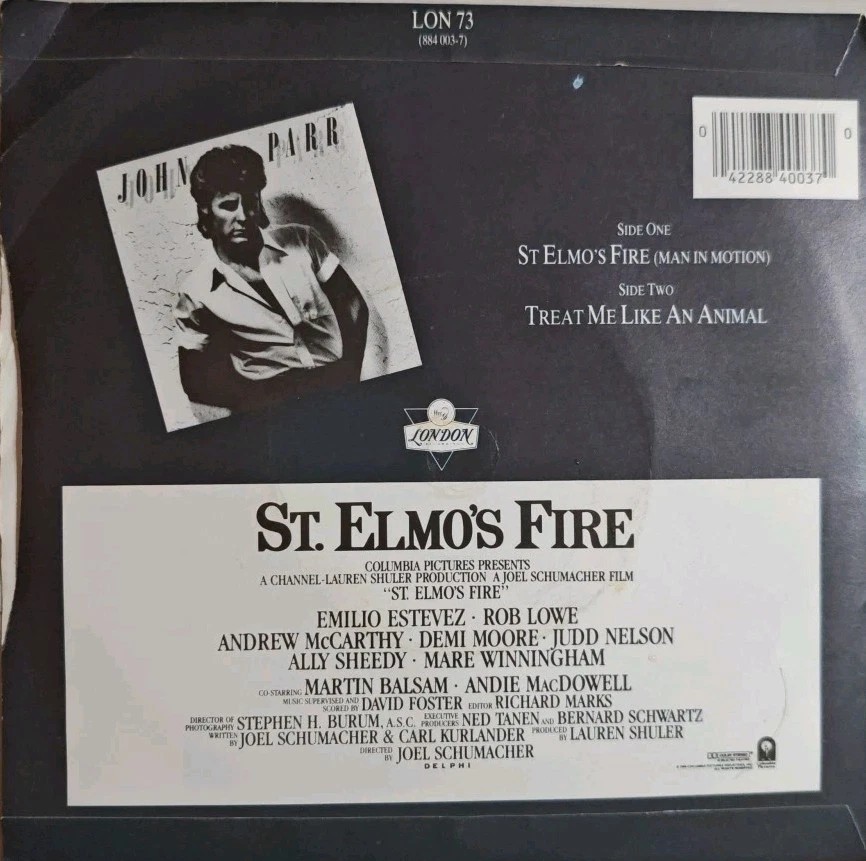 Various St. Elmo's Fire (Man in Motion) Vinyl Record 7" VG+/VG+ LON73 1985 sleeve Various St. Elmo's Fire (Man in Motion) Vinyl Record 7" VG+/VG+ LON73 1985 sleeve
