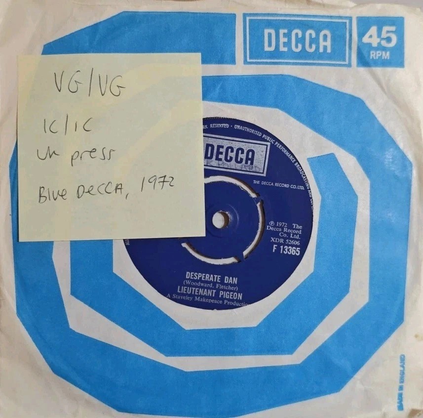 Lieutenant Pigeon Desperate Dan / Opus 300 Vinyl Record 7" VG/VG F 13365 1972 sleeve Lieutenant Pigeon Desperate Dan / Opus 300 Vinyl Record 7" VG/VG F 13365 1972 sleeve