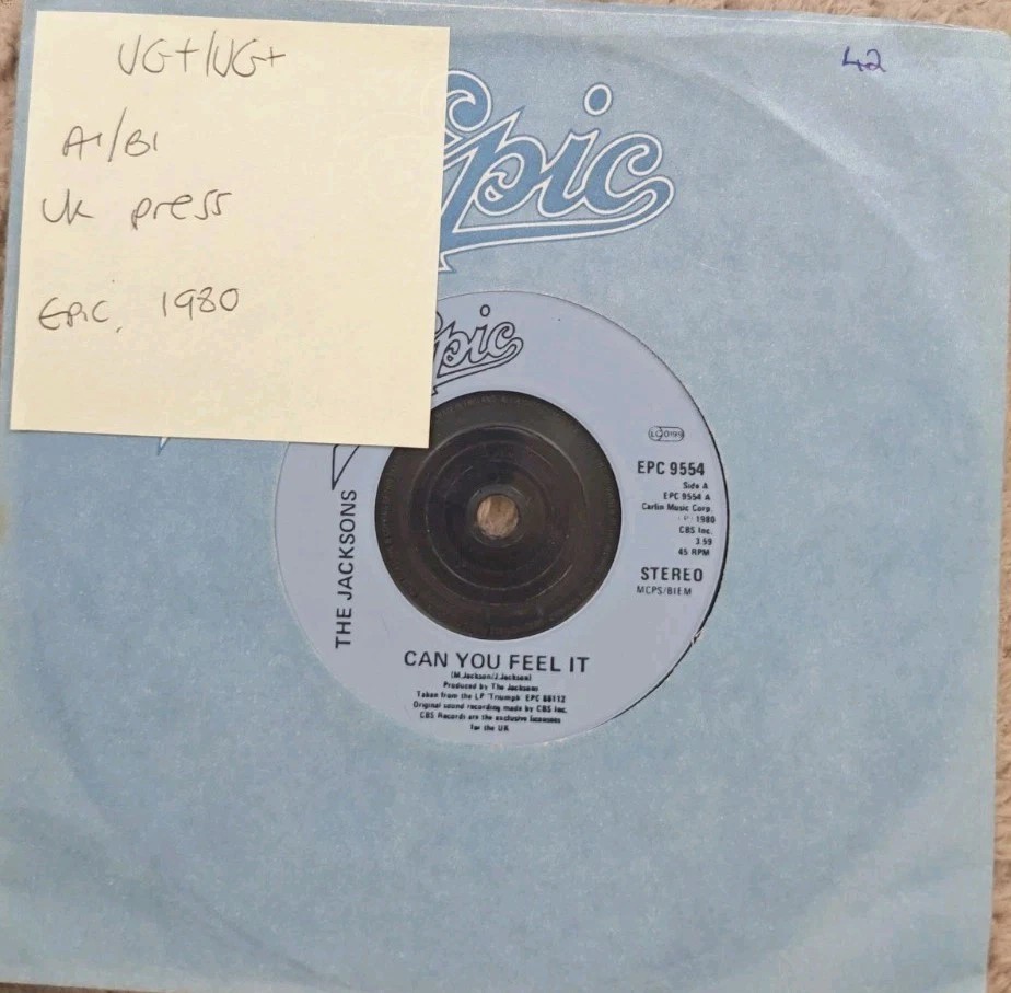 The Jacksons Can You Feel It/Wondering Who Vinyl Record 7" VG+/VG+ EPC 9554 1980 sleeve The Jacksons Can You Feel It/Wondering Who Vinyl Record 7" VG+/VG+ EPC 9554 1980 sleeve