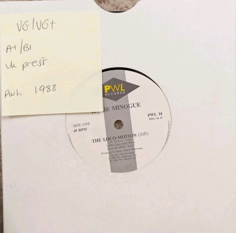 Kylie Minogue The Loco Motion Vinyl Record 7" VG/VG+ PWL 72 1988 sleeve Kylie Minogue The Loco Motion Vinyl Record 7" VG/VG+ PWL 72 1988 sleeve
