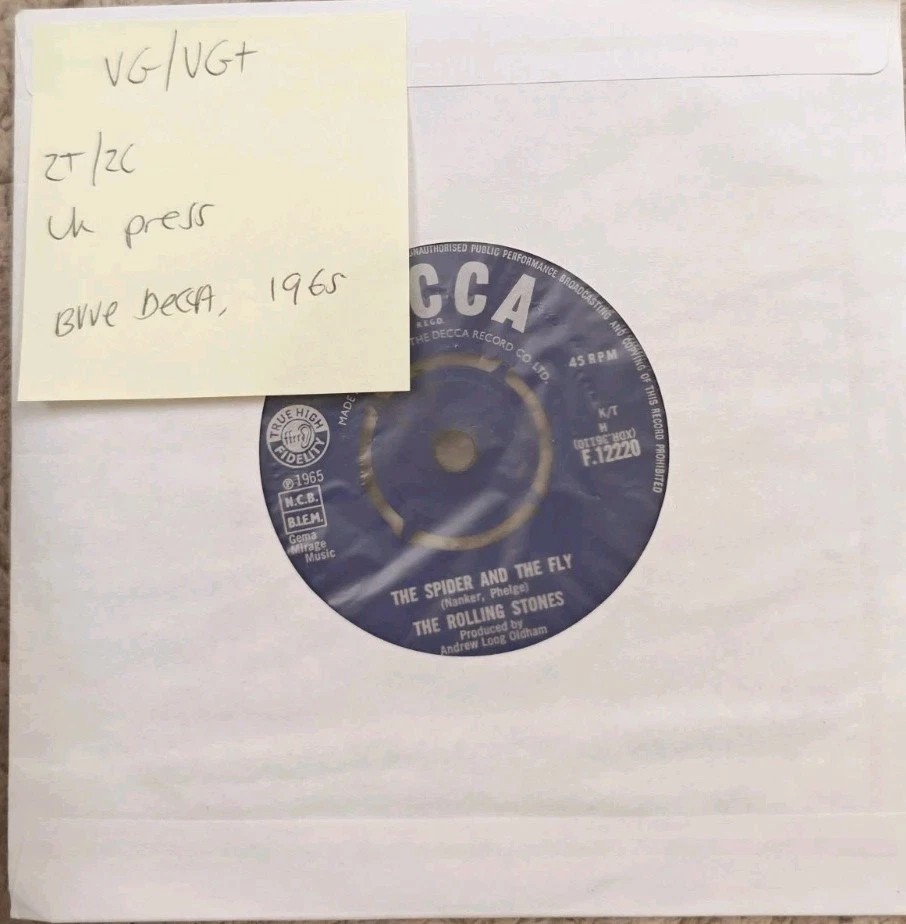 The Rolling Stones Satisfaction Vinyl Record 7" VG/VG+ F.12220 1965 sleeve The Rolling Stones Satisfaction Vinyl Record 7" VG/VG+ F.12220 1965 sleeve