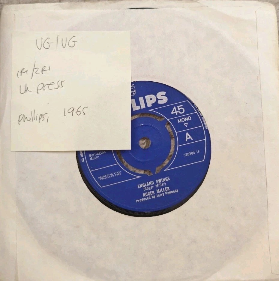 Roger Miller England Swings Vinyl Record 7" VG/VG BF1456 1965 sleeve Roger Miller England Swings Vinyl Record 7" VG/VG BF1456 1965 sleeve