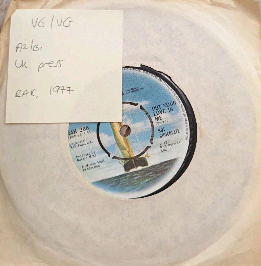 Hot Chocolate Put Your Love In Me Vinyl Record 7" VG/VG RAK266 sleeve Hot Chocolate Put Your Love In Me Vinyl Record 7" VG/VG RAK266 sleeve