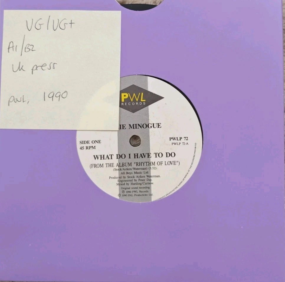 Kylie Minogue What Do I Have To Do Vinyl Record 7" VG/VG+ PWL72 1990 sleeve Kylie Minogue What Do I Have To Do Vinyl Record 7" VG/VG+ PWL72 1990 sleeve