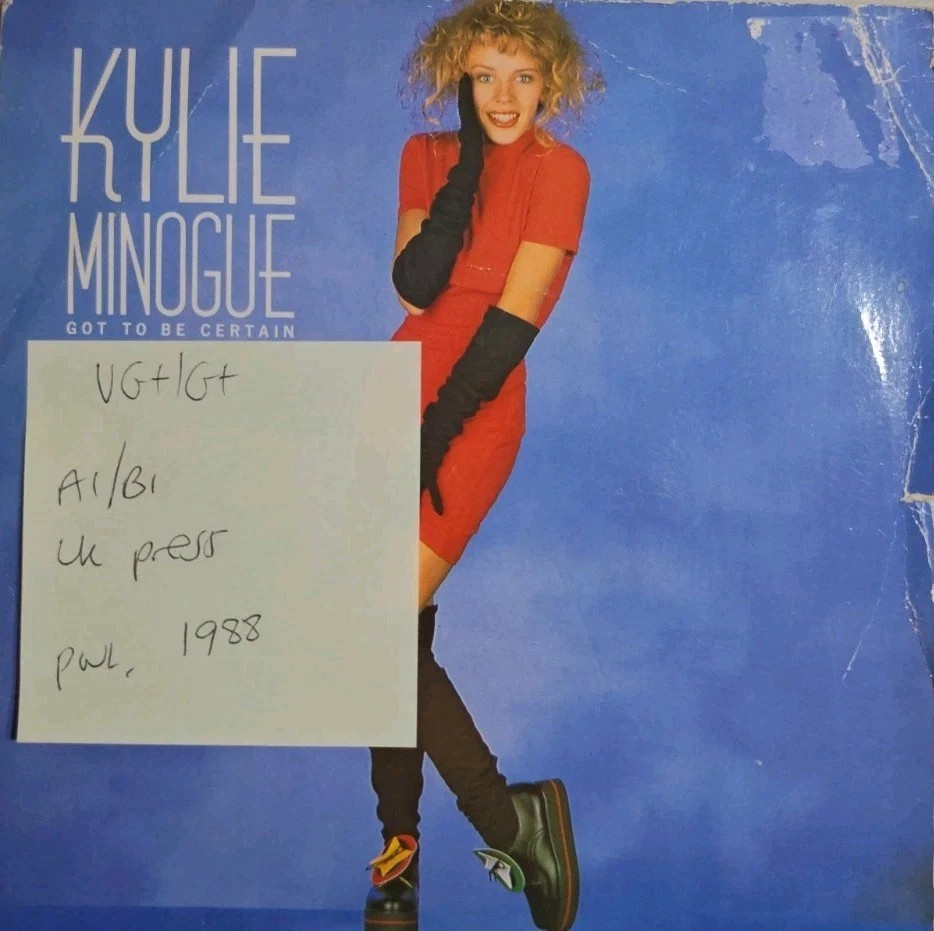 Kylie Got To Be Certain Vinyl Record 7" VG+/G+ PWL 12 1988 sleeve Kylie Got To Be Certain Vinyl Record 7" VG+/G+ PWL 12 1988 sleeve