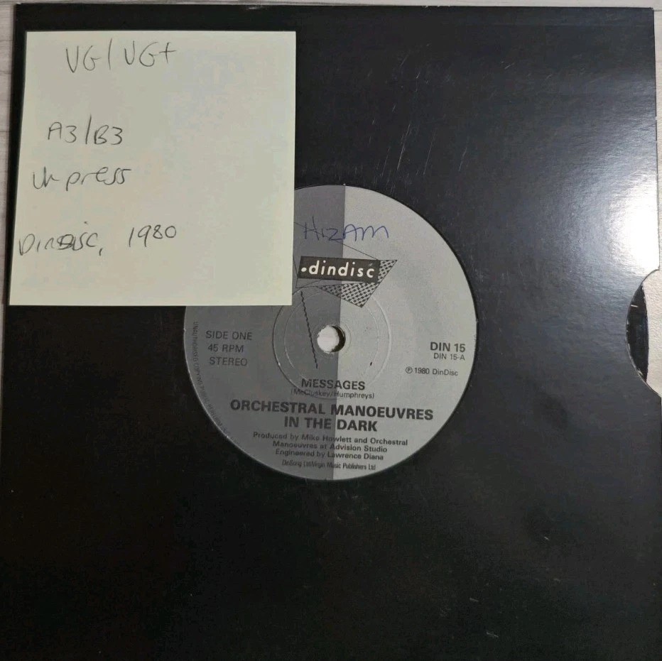 OMD Messages Vinyl Record 7" VG/VG+ DIN 15 1980 vinyl record sleeve OMD Messages Vinyl Record 7" VG/VG+ DIN 15 1980 vinyl record sleeve