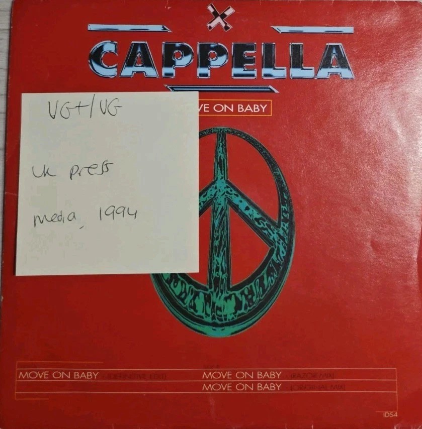 Cappella Move On Baby Vinyl Record 7" VG+/VG IDS4 1994 sleeve Cappella Move On Baby Vinyl Record 7" VG+/VG IDS4 1994 sleeve
