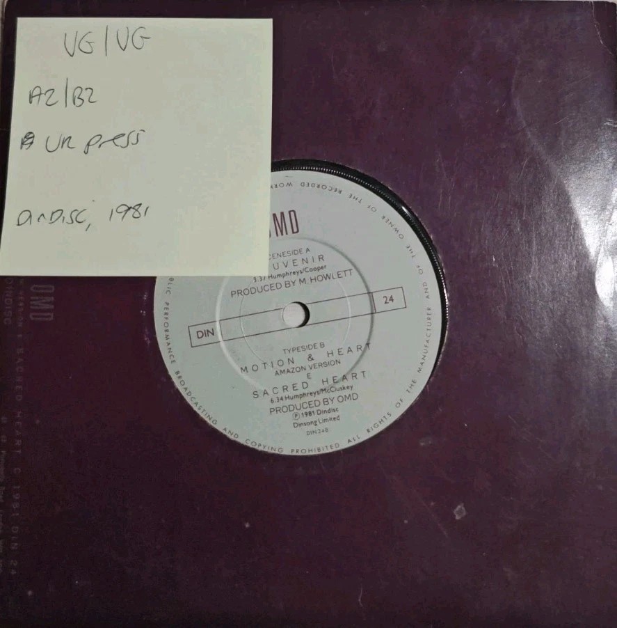 OMD Souvenir Vinyl Record 7" VG/VG DIN248 1981 vinyl record sleeve OMD Souvenir Vinyl Record 7" VG/VG DIN248 1981 vinyl record sleeve