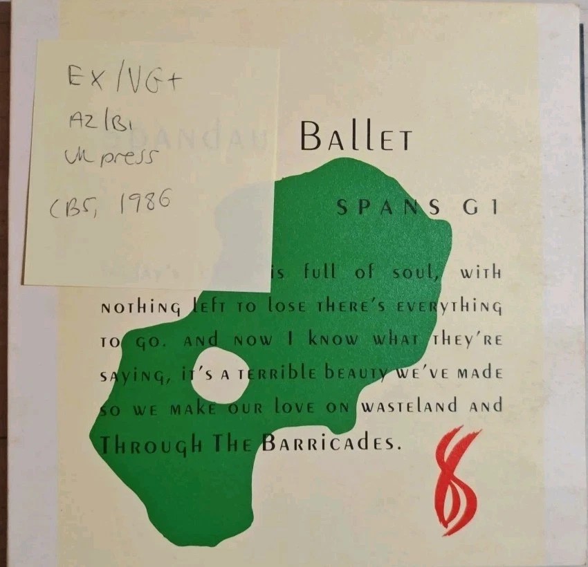 Spandau Ballet Through the Barricades Vinyl Record 7" EX/VG+ SPANSG1 1986 sleeve Spandau Ballet Through the Barricades Vinyl Record 7" EX/VG+ SPANSG1 1986 sleeve