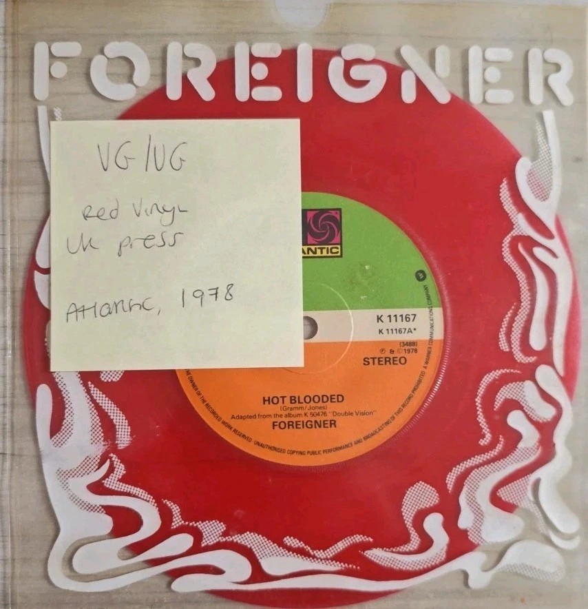 Foreigner Hot Blooded Vinyl Record 7" VG/VG K11167 1978 sleeve Foreigner Hot Blooded Vinyl Record 7" VG/VG K11167 1978 sleeve