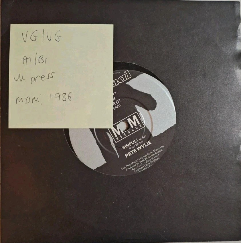 Pete Wylie Sinful Vinyl Record 7" VG/VG MDM07 1986 sleeve Pete Wylie Sinful Vinyl Record 7" VG/VG MDM07 1986 sleeve