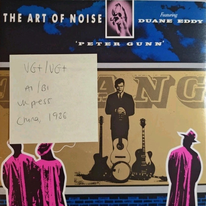 The Art Of Noise Feat Duane Eddy Peter Gunn Vinyl Record 7" VG+/VG+ WOK6 1986 sleeve The Art Of Noise Feat Duane Eddy Peter Gunn Vinyl Record 7" VG+/VG+ WOK6 1986 sleeve