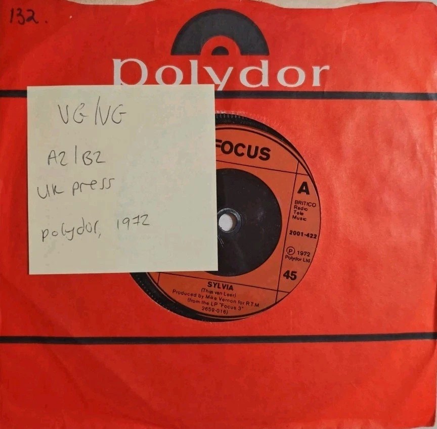 Focus Sylvia Vinyl Record 7" VG/VG 2001422 1972 sleeve Focus Sylvia Vinyl Record 7" VG/VG 2001422 1972 sleeve