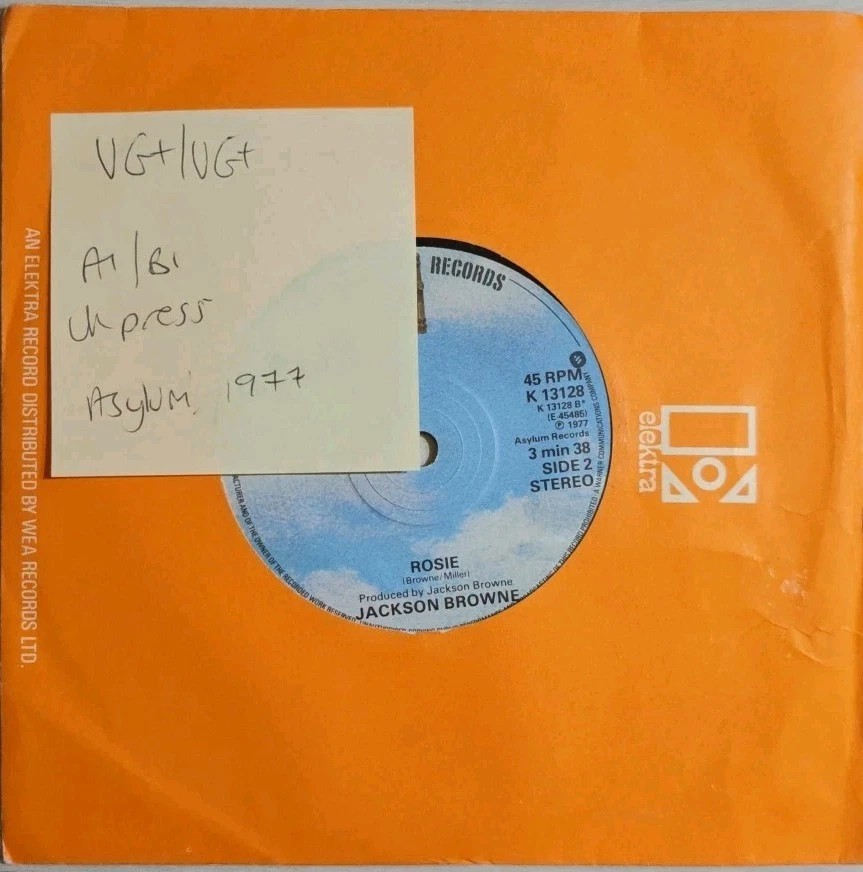 Jackson Browne Stay/Rosie Vinyl Record 7" VG+/VG+ K 13128 1977 sleeve Jackson Browne Stay/Rosie Vinyl Record 7" VG+/VG+ K 13128 1977 sleeve