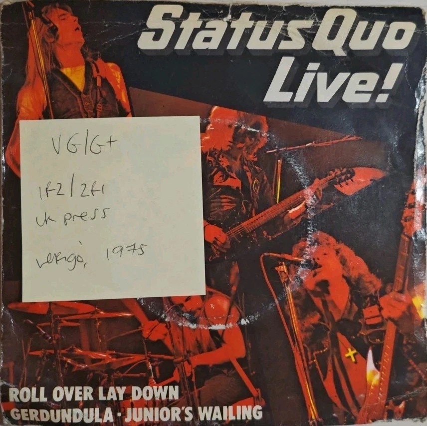 Status Quo Roll Over Lay Down Live! Vinyl Record 7" VG/G+ QUO13 1975 sleeve Status Quo Roll Over Lay Down Live! Vinyl Record 7" VG/G+ QUO13 1975 sleeve