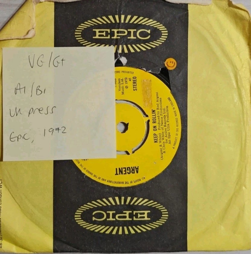 Argent Hold Your Head Up Vinyl Record 7" VG/G+ EPC 7786 1972 sleeve Argent Hold Your Head Up Vinyl Record 7" VG/G+ EPC 7786 1972 sleeve