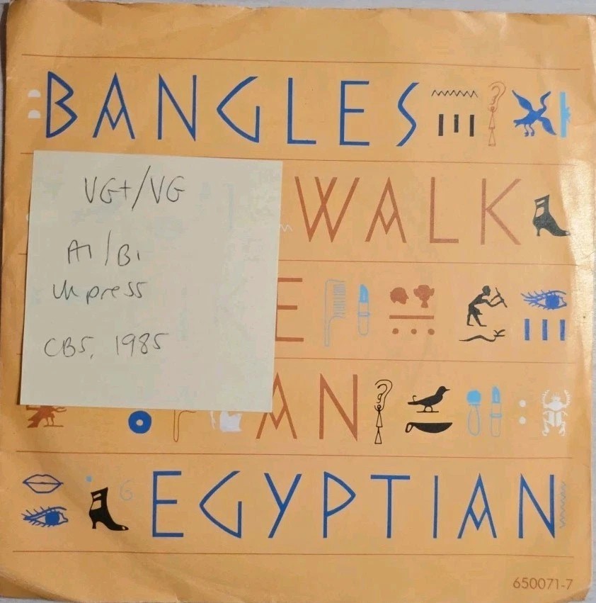 Bangles Walk Like An Egyptian Vinyl Record 7" VG+/VG CBS 650071 6 1986 sleeve Bangles Walk Like An Egyptian Vinyl Record 7" VG+/VG CBS 650071 6 1986 sleeve