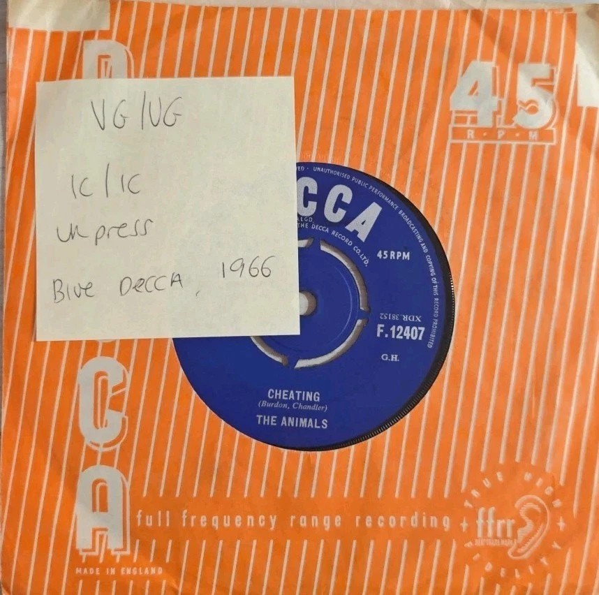 The Animals Don't Bring Me Down / Cheating Vinyl Record 7" VG/VG F 12407 1966 sleeve The Animals Don't Bring Me Down / Cheating Vinyl Record 7" VG/VG F 12407 1966 sleeve