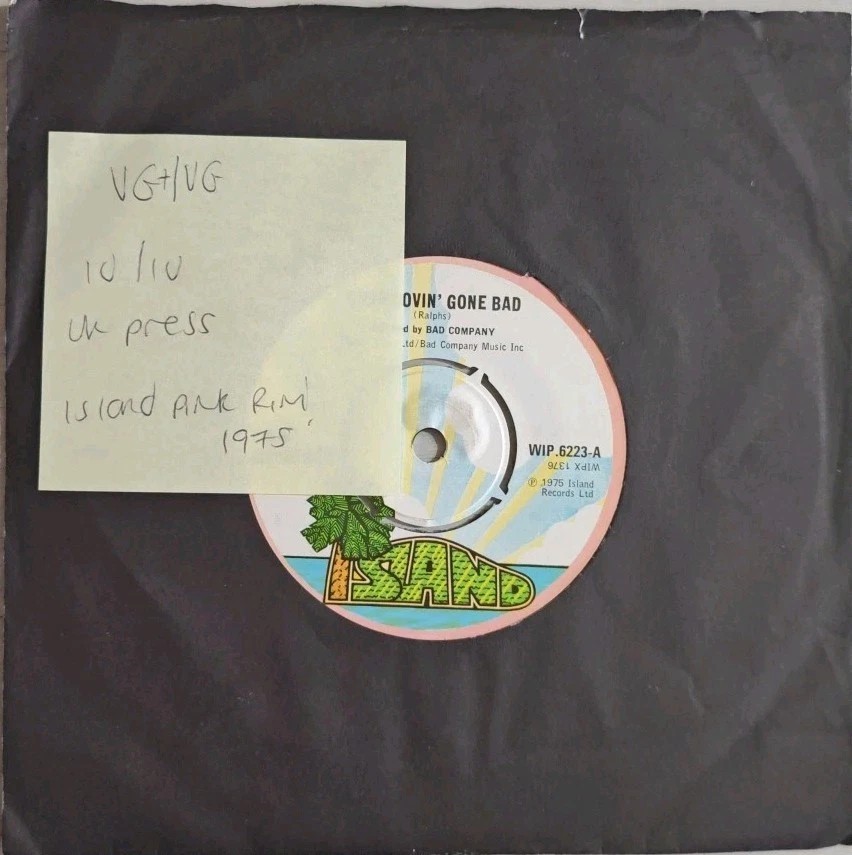 Bad Company Good Lovin' Gone Bad Vinyl Record 7" VG+/VG WIP6223 1975 sleeve Bad Company Good Lovin' Gone Bad Vinyl Record 7" VG+/VG WIP6223 1975 sleeve
