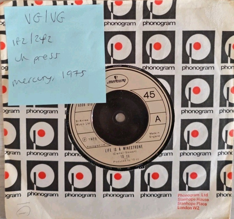 10cc Life's A Minestrone Vinyl Record 7" VG/VG 6008010 1975 sleeve 10cc Life's A Minestrone Vinyl Record 7" VG/VG 6008010 1975 sleeve