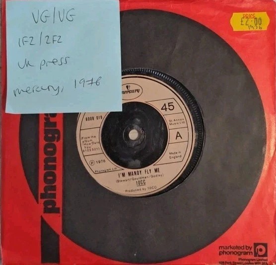 10cc I'm Mandy Fly Me Vinyl Record 7" VG/VG 6008019 1976 sleeve 10cc I'm Mandy Fly Me Vinyl Record 7" VG/VG 6008019 1976 sleeve