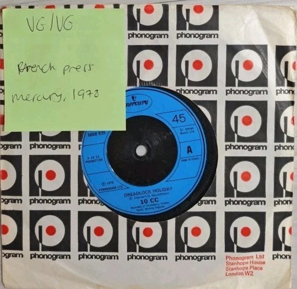 10cc Dreadlock Holiday / Nothing Can Move Me Vinyl Record 7" VG/VG 6008035 1978 sleeve 10cc Dreadlock Holiday / Nothing Can Move Me Vinyl Record 7" VG/VG 6008035 1978 sleeve