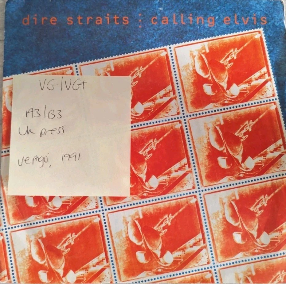 Dire Straits Calling Elvis Vinyl Record 7" VG/VG+ DSTR 16 1991 sleeve Dire Straits Calling Elvis Vinyl Record 7" VG/VG+ DSTR 16 1991 sleeve